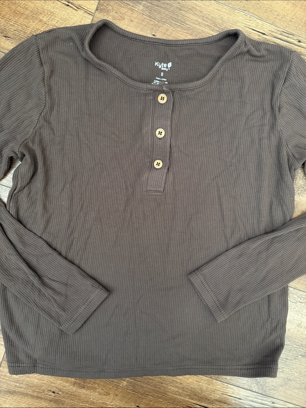 Kyte BABY Brown Ribbed Henley Long Sleeve Top